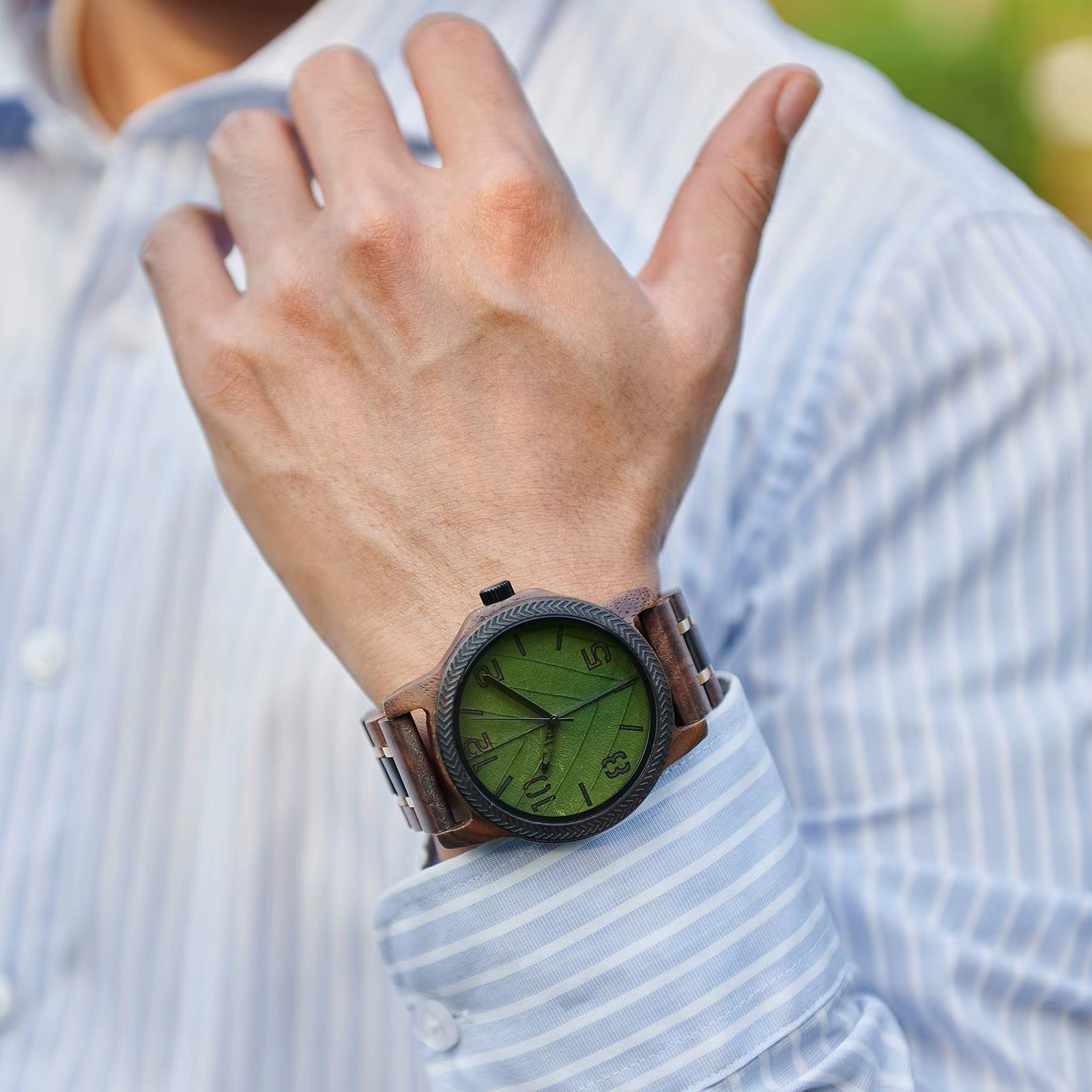 genuine leaf men's green dial watch