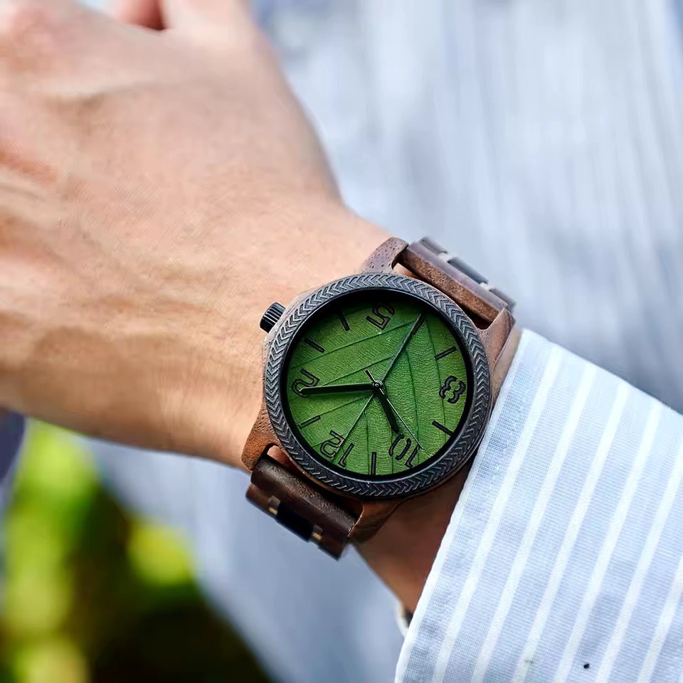 genuine leaf men's green dial watch