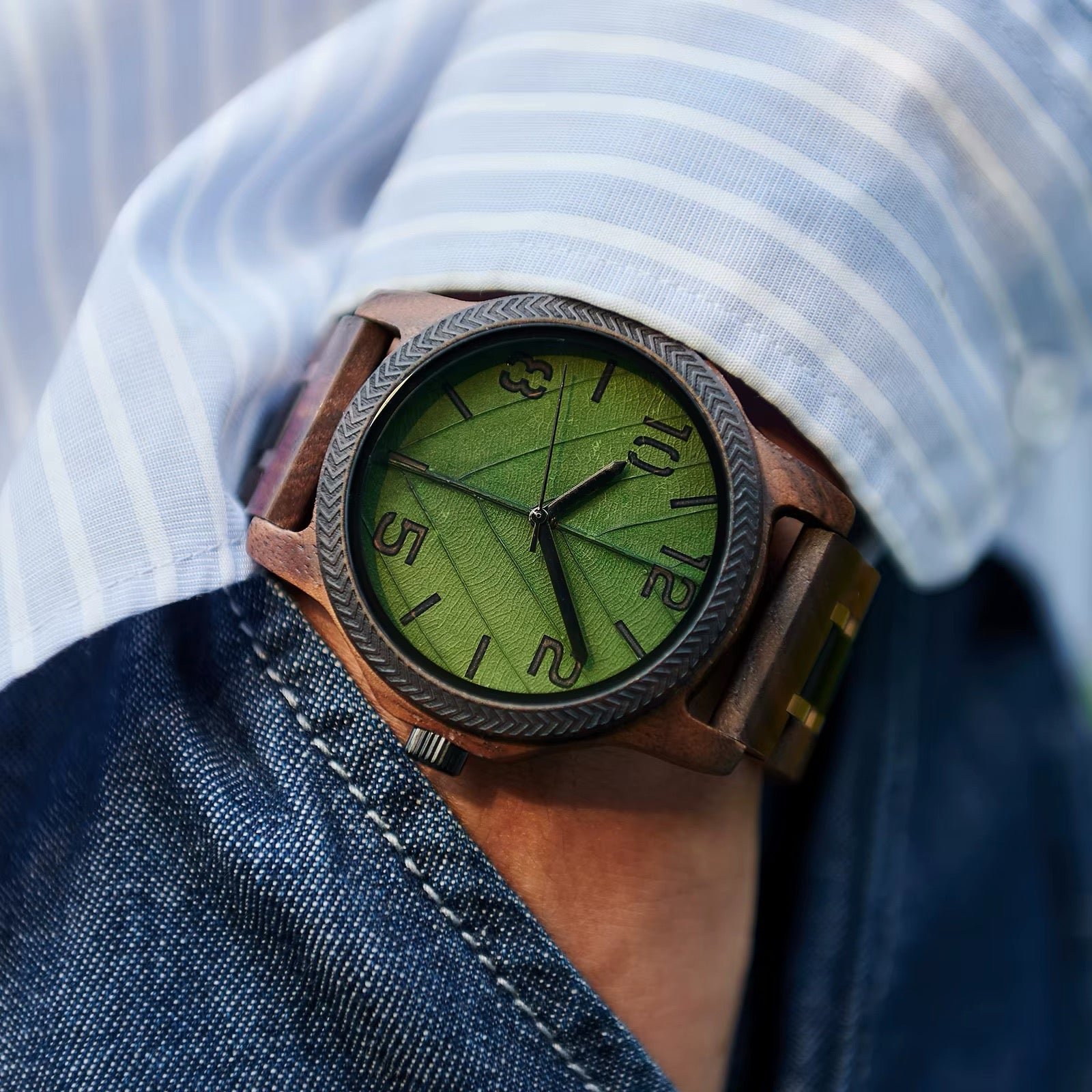genuine leaf men's green dial watch
