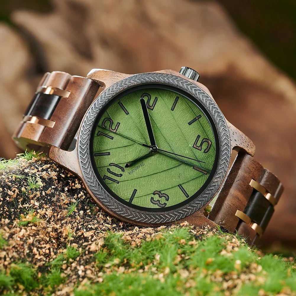 genuine leaf men's green dial watch